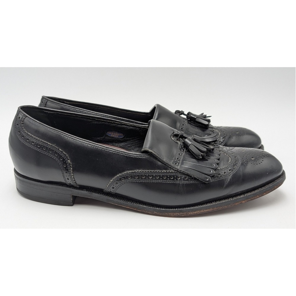 Florsheim Loafers Mens 11 Black Leather Kiltie Tassel Wingtip Brogue 20533 Dress